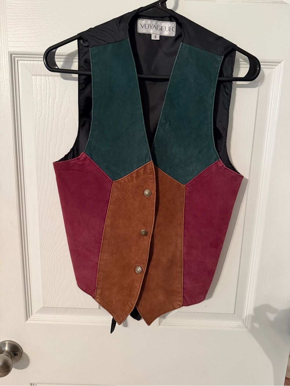 Voyageur Suede Colorblock Vest in Burgundy, Forest & Brown
